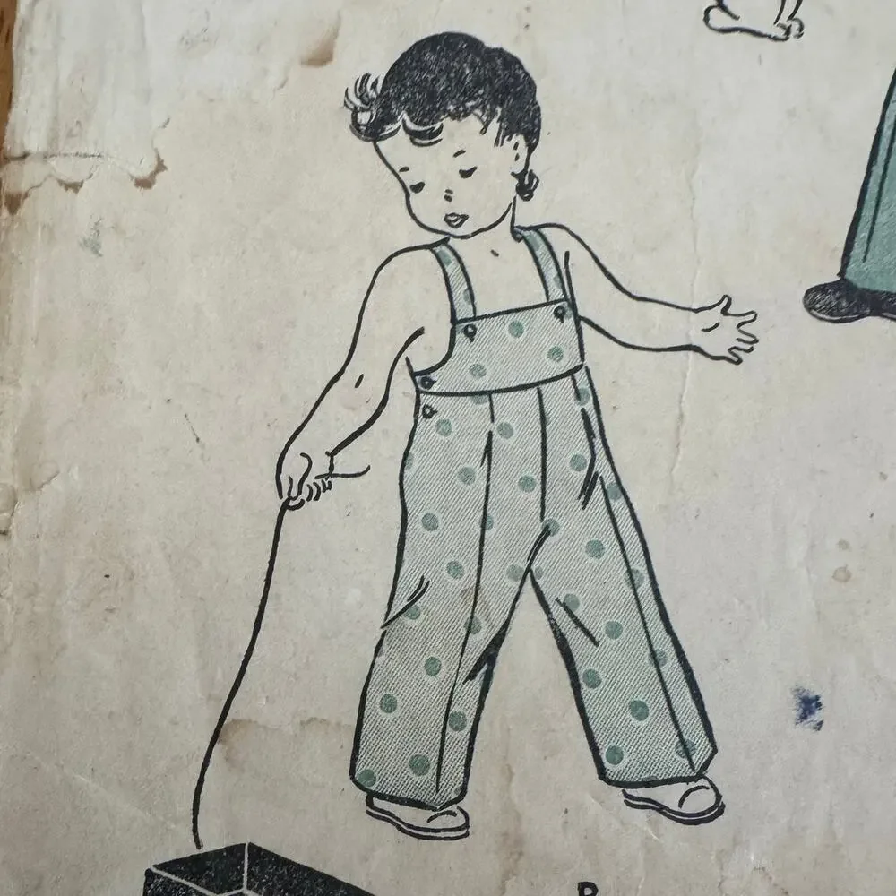 Vintage 1941 Butterick 3917 Toddler Overalls Lumberjacket Sewing Pattern Size 3
